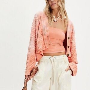 Free People Washed Ashore Cardi Pink Cloud Combo NWT